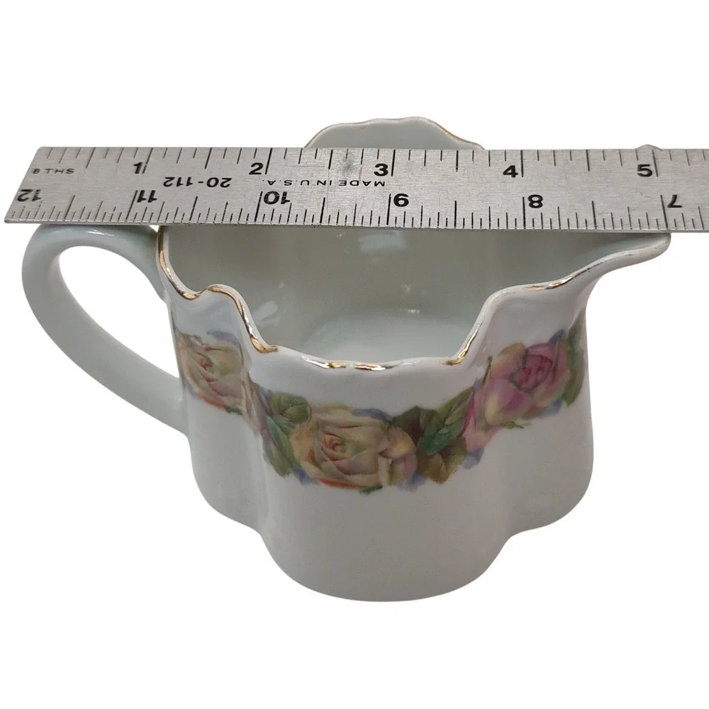 Antique‎ Z S Co Bavaria Creamer Porcelain Pitcher Pink Cabbage Rose Pattern Gilt